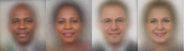 Average Faces of darker males, darker females, lighter males, lighter females